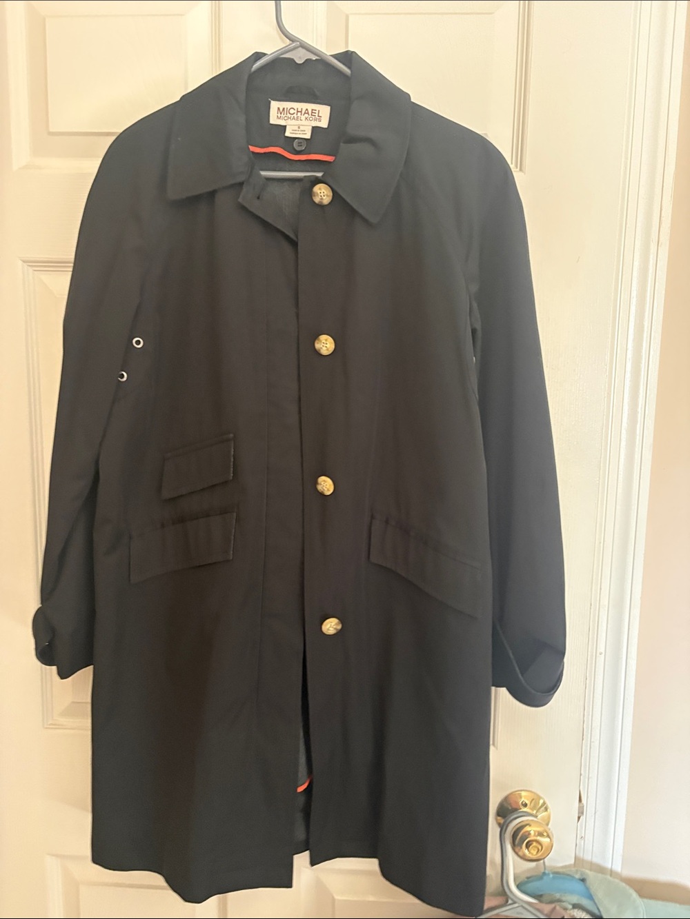 Michael Kors Black Trench Coat with Gold Buttons
